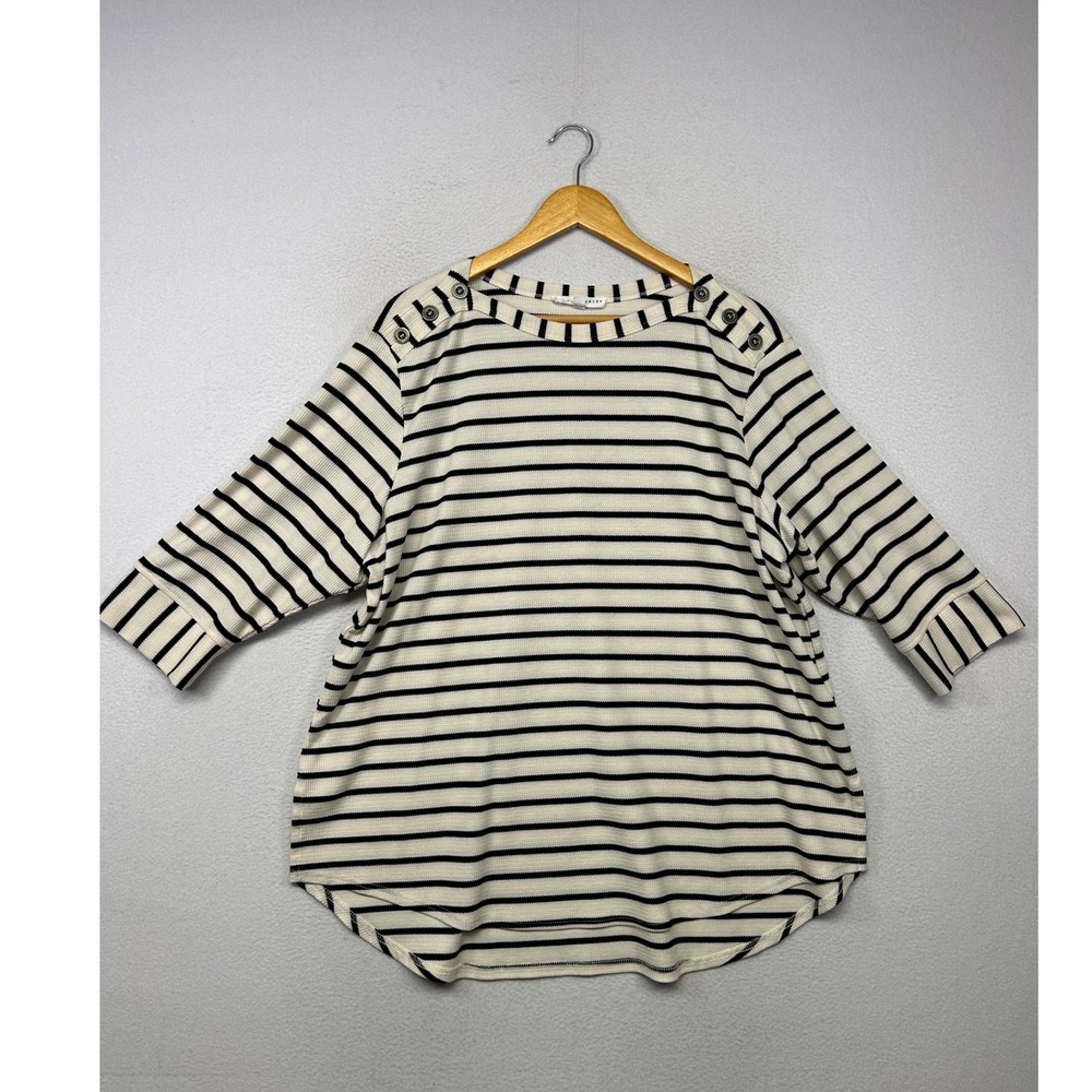 Coastal Nautical Jane + Delancey Womens 2X Cream Black Striped Waffle Knit Top